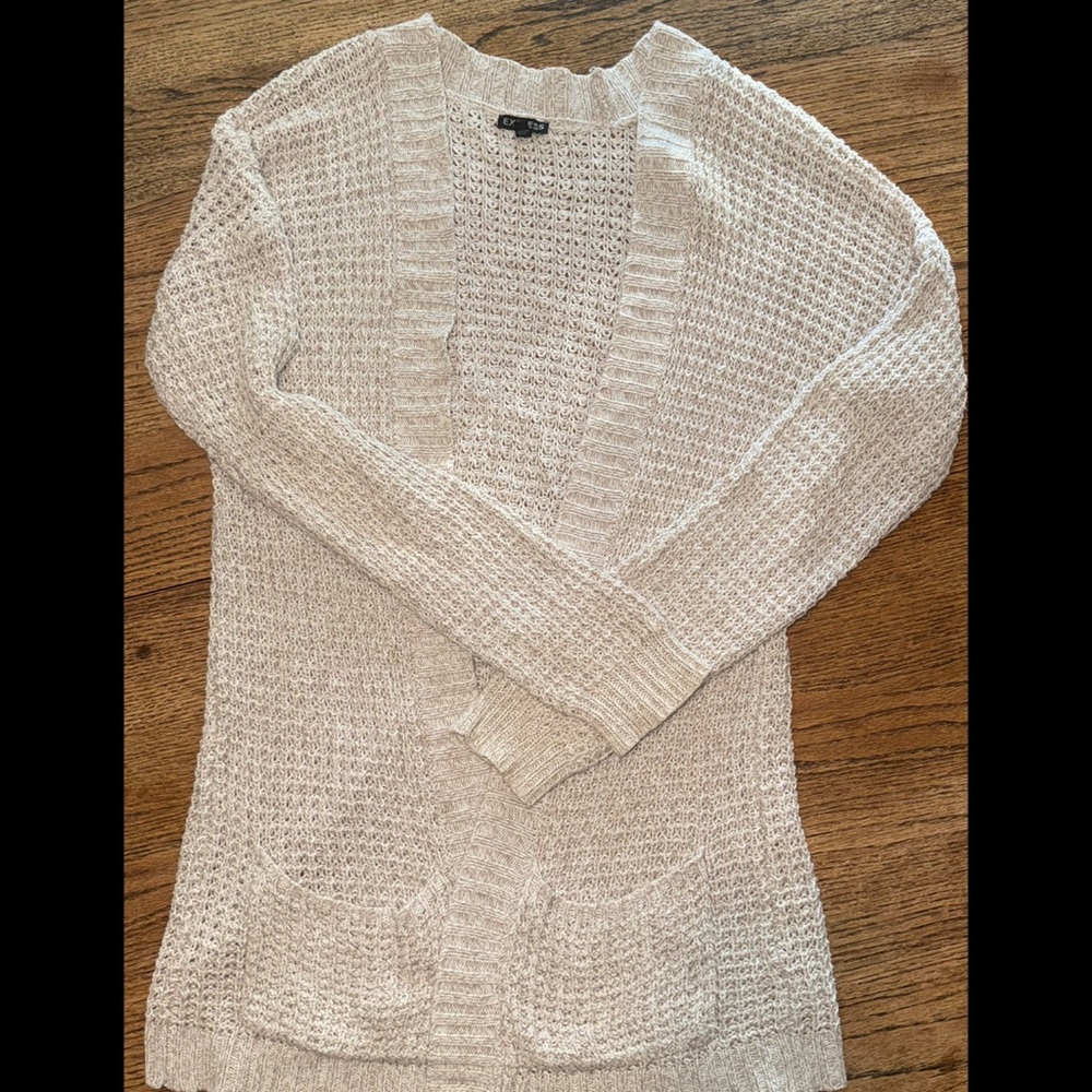 Express Women's Grey/ Cream Sweater, light weight perfect transition piece